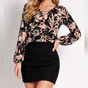 Juicy Couture Floral Blouse With Accented Neckline.